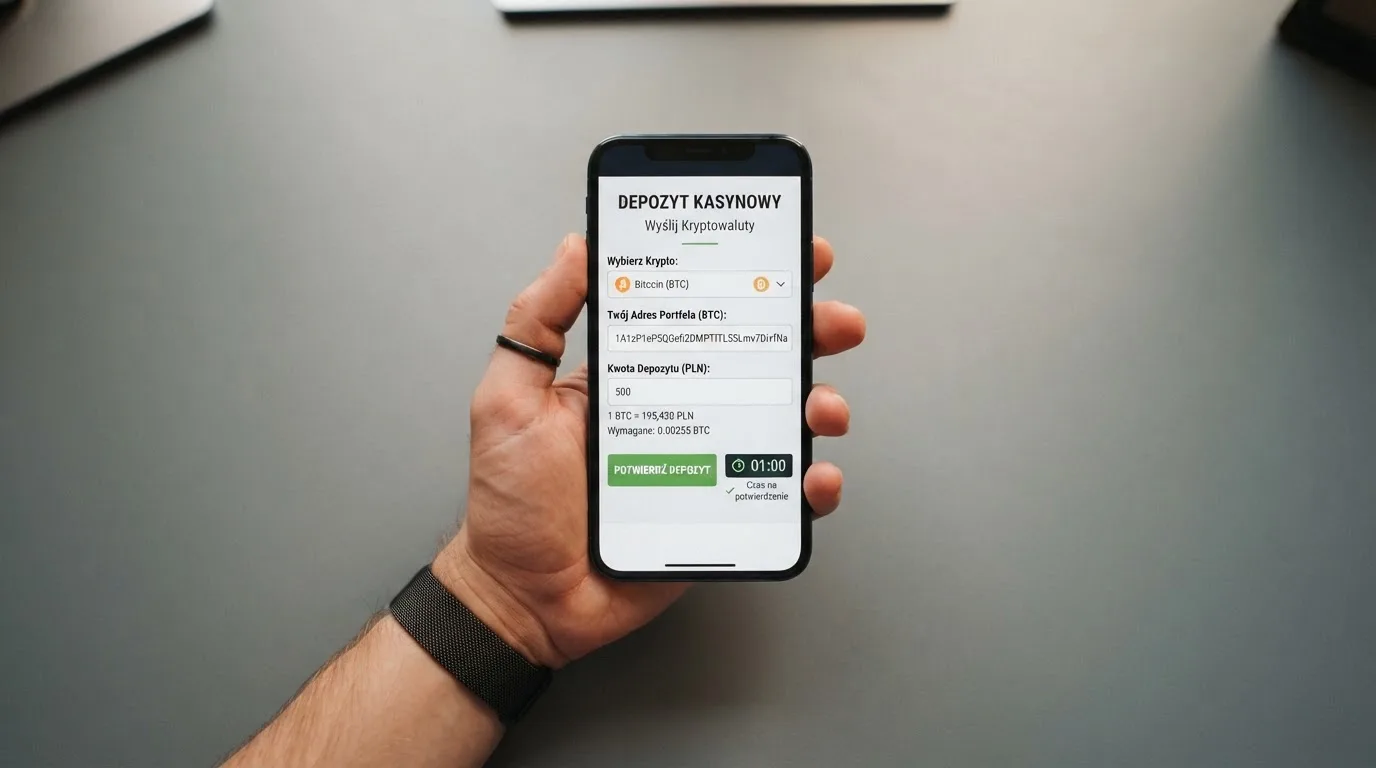 Zbliżenie na formularz wpłaty w kasynie online z polem na adres portfela kryptowalutowego BNB Smart Chain.