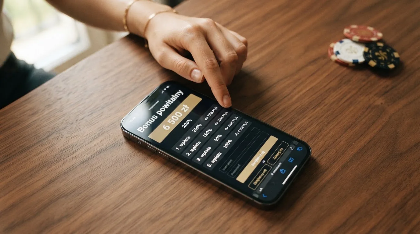 Ekran z warunkami bonusu powitalnego podczas rejestracji w kasynie online
