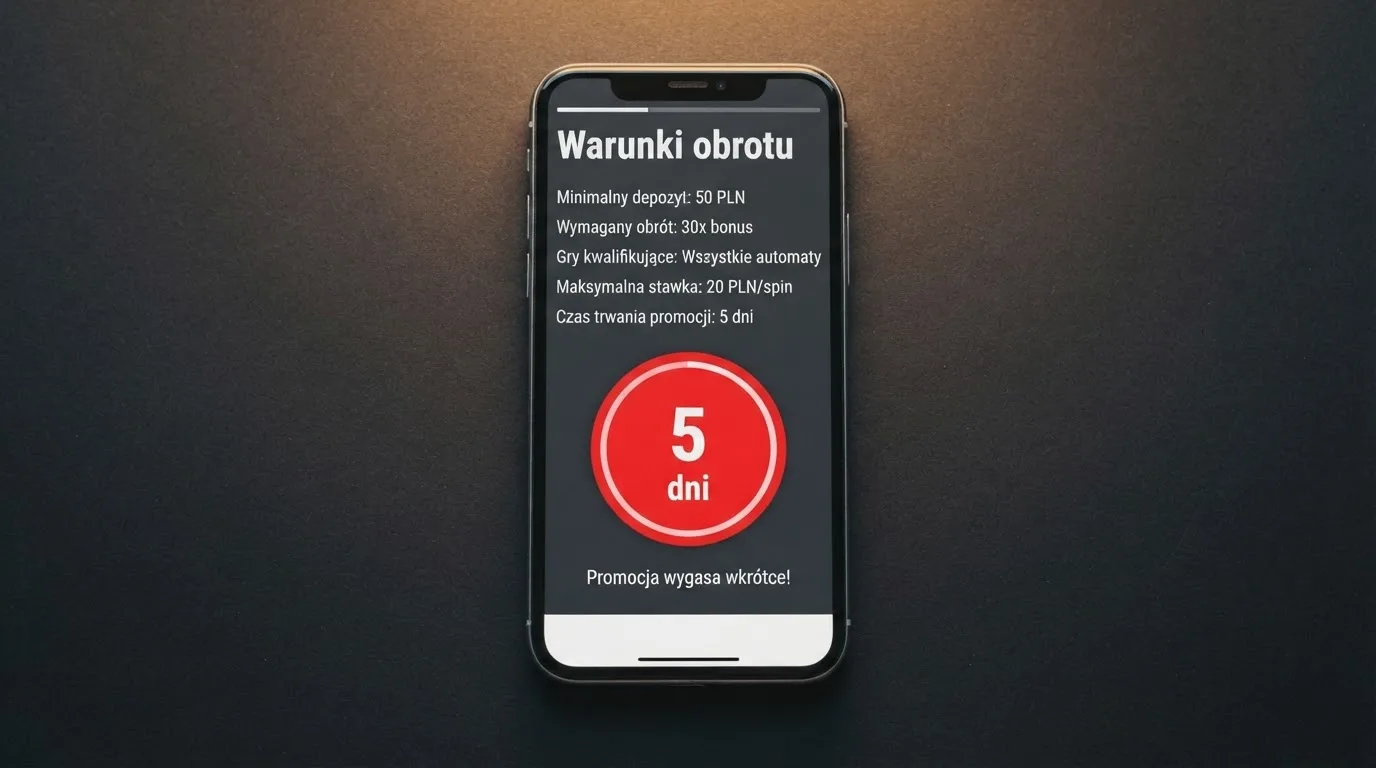 Zbliżenie na telefon z listą warunków promocji i licznikiem odliczającym dni do końca oferty